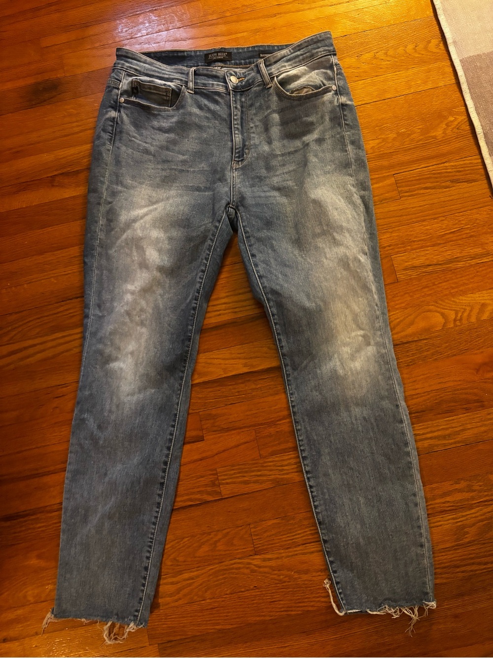 Judy Blue Boyfriend Fit Mid rise medium wash Jeans distressed hem - 14W
